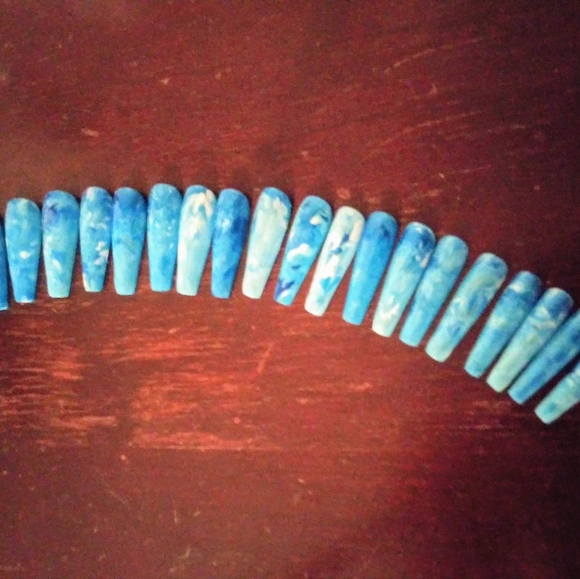 Luxury Press on Hand painted Nails Blue. Long - Picture 5 of 8